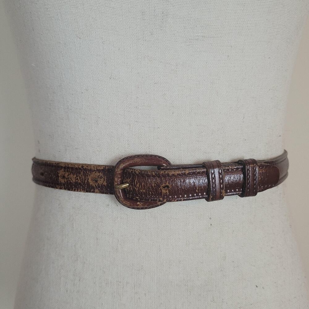 VTG Tex Tan Belt 28 Brown Bridle Cowhide Leather Distressed Dress Classic Rugged